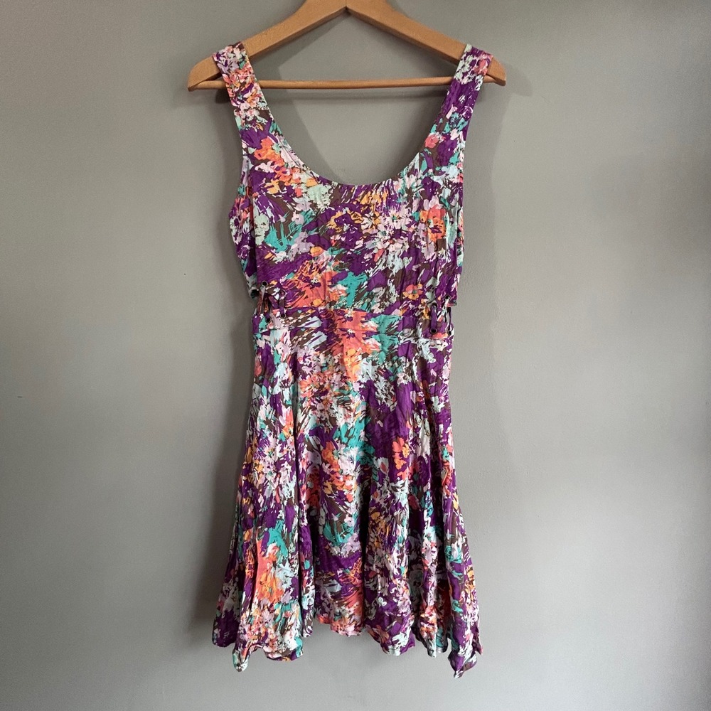 Lucca Couture Women Purple Abstract Cut Out Mini Dress Size 2 LCD3457 Sleeveless